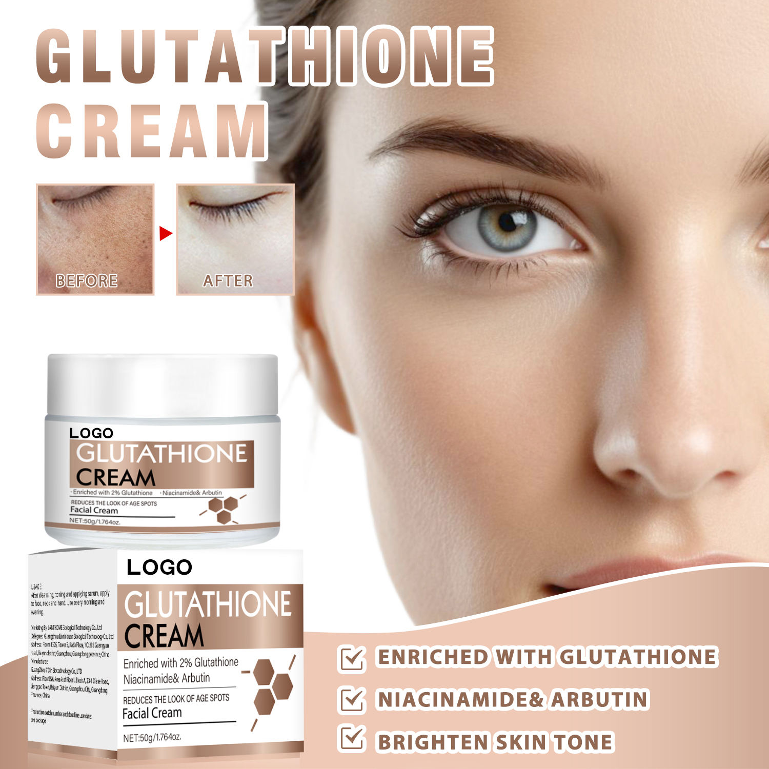 glutathione peptide for skin Face Care Glutathione Niacinamide Arbutin Soothing 30ml Multi-Peptide +  Copper Peptides 1% Moisturizing Facial Cream| Alibaba.com