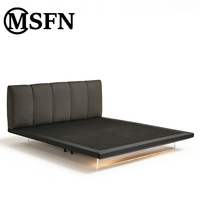 Lit flottant moderne en tissu texturé microfibre, base en acrylique, tête de lit rembourrée, design robuste, hôtels haut de gamme MSFN