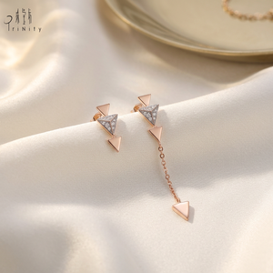 Pendientes de Triángulo Geométrico de Alta Calidad, Fabricante Mayorista, Oro Rosa Sólido de 18K, Diamantes Naturales Reales - Product Image 6