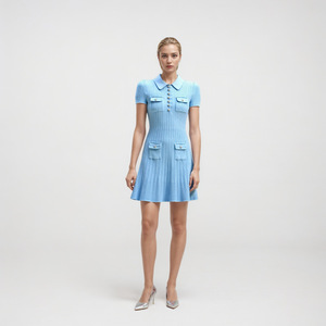 <span class=keywords><strong>Robe</strong></span> élégante pour femme, bleu brume, col polo, manches courtes, tricot côtelé, haute qualité, nouveau <span class=keywords><strong>modèle</strong></span>, printemps/été - Product Image 1