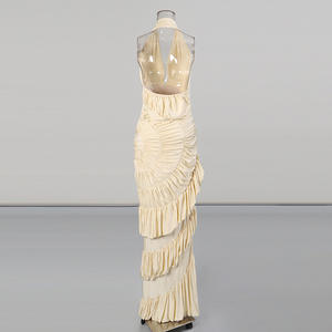 GX3303 Abito Lungo <span class=keywords><strong>da</strong></span> <span class=keywords><strong>Sera</strong></span> di Lusso per <span class=keywords><strong>Donna</strong></span>, Sexy Senza Maniche con Collo Halter e Scollo Profondo a V, Vestito Aderente con Volant - Product Image 4