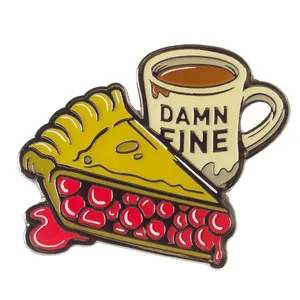 Custom Twin Peaks Damn Fine Cherry Pie Brooch Pins Enamel Metal Badges Lapel Pin Fantasy Brooches Jackets Jeans Fashion Jewelry