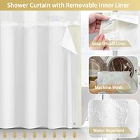 Ensemble de rideau de douche moderne en polyester imperméable sans crochets, style hôtel, crème gaufré, avec doublure en tissu à clipser