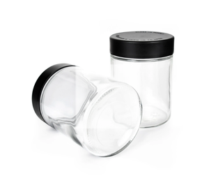 Big volume 6oz 10oz 18oz smell proof clear glass jar with flush Child Resistant plastic Lid