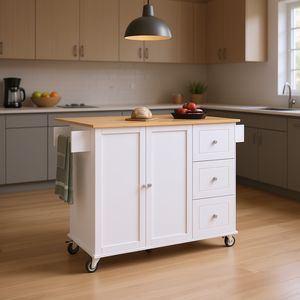 ไอส์แลนด์ครัวแบบมีล้อเลื่อนขนาด 52.7 นิ้ว รุ่น Db Modern พร้อมท็อปไม้จริง ตู้เก็บของ และบาร์อาหารเช้าแบบพับได้ - Product Image 2