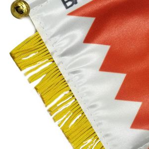Bandera de satén personalizada de Baréin, mini bandera para coche impresa digitalmente con borlas amarillas, hecha de poliéster y plástico para uso automotriz - Product Image 6
