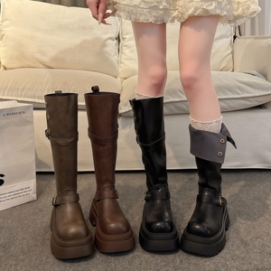 Bottes hautes <span class=keywords><strong>pour</strong></span> femme automne/hiver, style équestre, rehaussantes, à <span class=keywords><strong>talon</strong></span> compensé, avec doublure respirante, <span class=keywords><strong>pour</strong></span> silhouettes généreuses et petites - Product Image 4