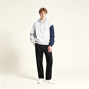Sudadera con capucha y cremallera para hombre, con bloques de color, de forro polar, corte regular, estilo casual urbano para otoño e invierno. - Product Image 2