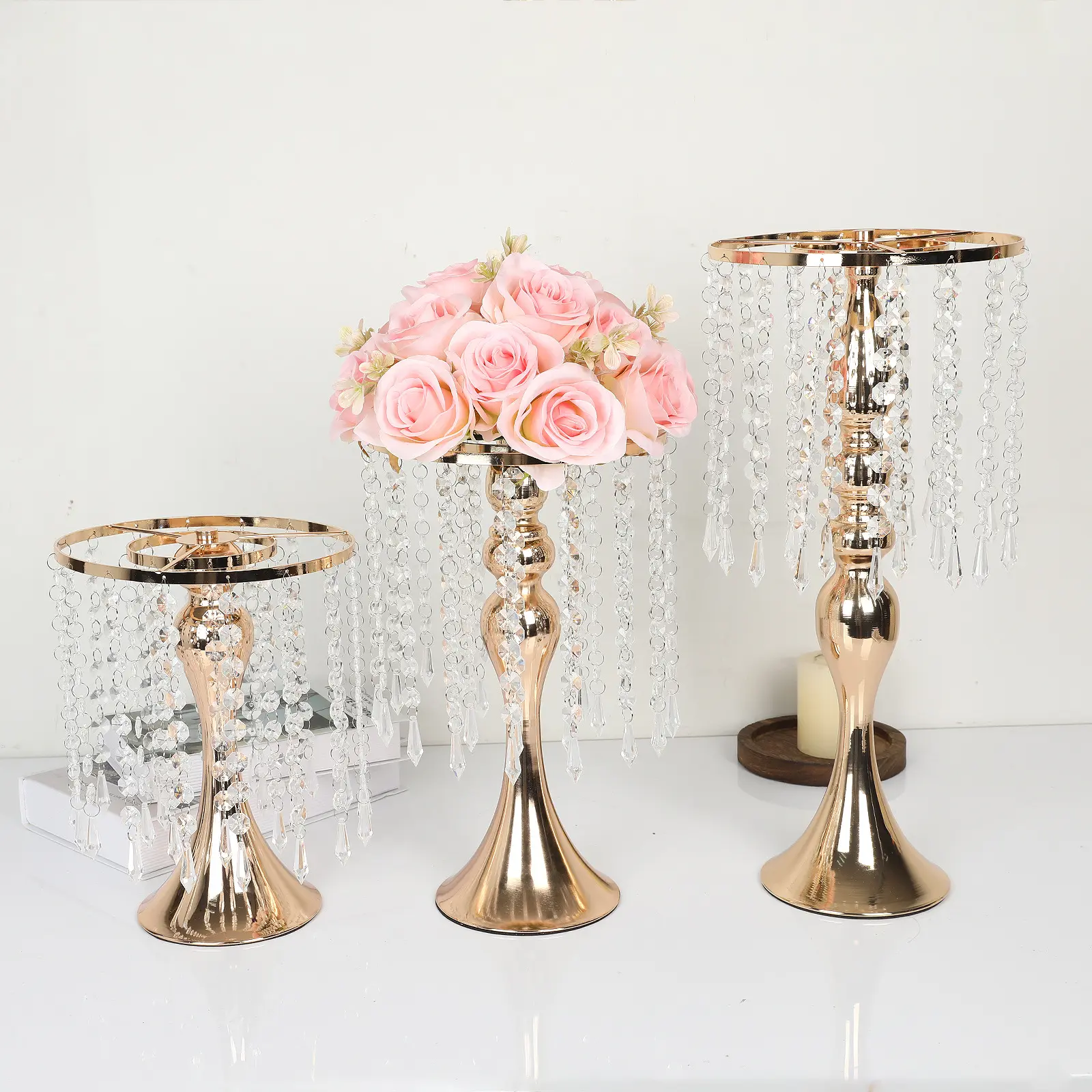 Nicro Light di lusso placcato in metallo placcato supporto per fiori all'aperto tavolo di nozze centrotavola decorazione fiore oro