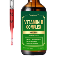 Suplemento Líquido Vegano con Sabor a Frambuesa, Certificado GMP, Marca Privada, Complejo Vitamínico B 5 en 1 Avanzado, en Gotas, para Energía y Concentración
