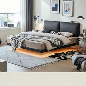 Letto Matrimoniale King Size con Design a Bordi Quadrati, Silenzioso, Antiscivolo, in Morbida Pelle, Ideale per Camera da Letto Principale - Product Image 2