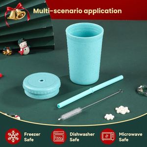450ml Double Layer Plastic <b>Straw</b> Tumbler Matte Texture High Appearance Portable Coffee <b>Cup</b> for Women Couples Office Outdoor - Product Image 5