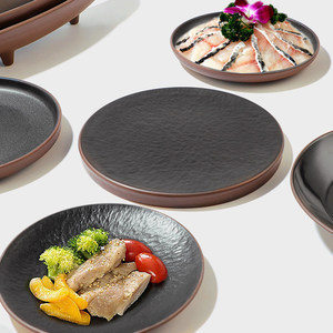 Plato Redondo para Bistec, Negro, de Melamina, Plano, para Uso Comercial, Hoteles, Comedor, Estilo Occidental - Product Image 1