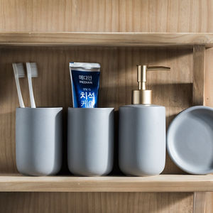 Ensemble de salle de bain 4 pièces avec distributeur de lotion, pompe à savon, 2 gobelets et porte-savon en céramique, ensemble d'accessoires de salle de bain - Product Image 3