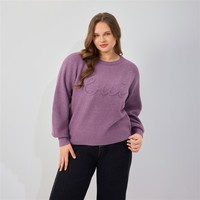 Pull ras du cou pour femme avec broderie 3D en câble, manches raglan côtelées et épaules tombantes, idéal pour l'automne et l'hiver, usage quotidien décontracté