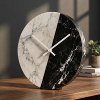 Jam Dinding Mewah Art Deco Marmer Putih & Hitam dengan Jarum Quartz Diameter 36cm, Dekorasi Ruang Tamu