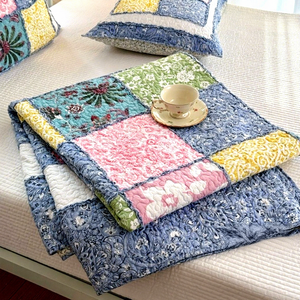 Set Copriletto Trapuntato Vintage Patchwork con Motivi Floreali <span class=keywords><strong>in</strong></span> Rilievo, Trapuntino Grande a Quadri per Aria Condizionata, Lavabile, 100% Cotone per Uso Domestico - Product Image 2