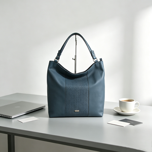 Blue Soft Leather Shoulder Bag Central Embossed Panel Adjustable Strap <b>Large</b> <b>Handbag</b> - Product Image 4