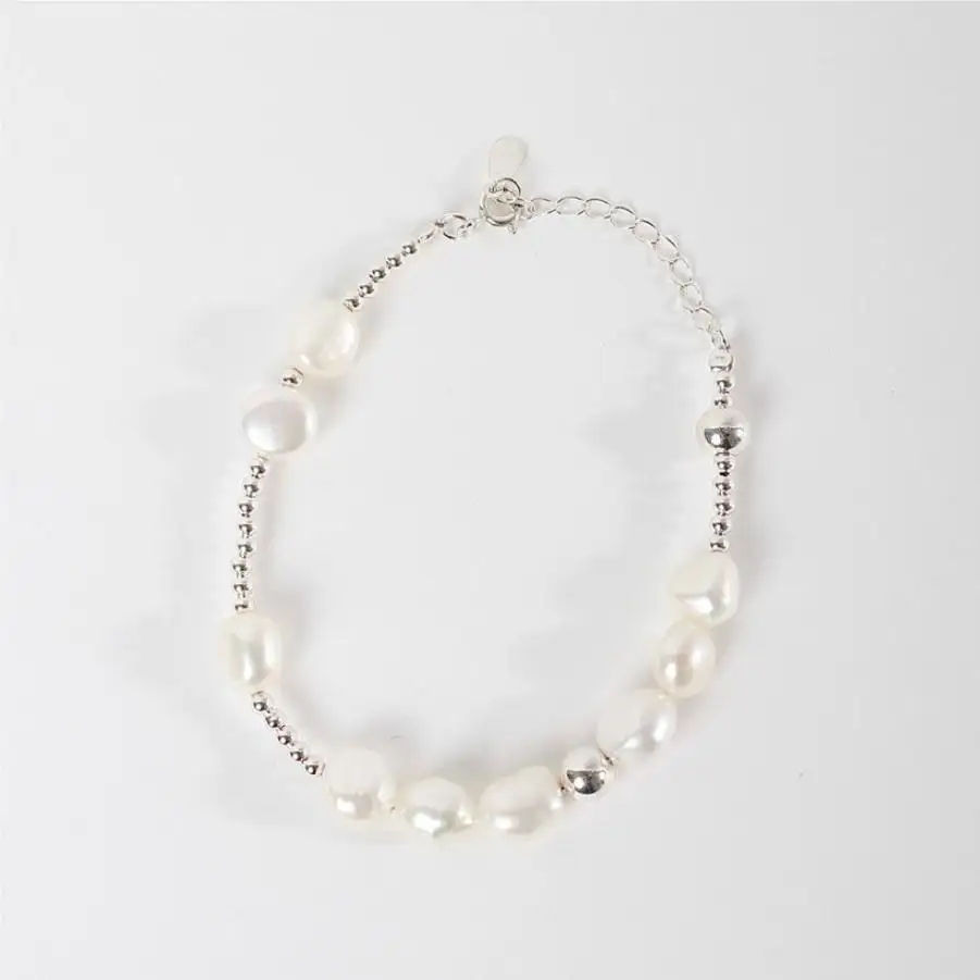 Jubiläum Unregelmäßige Naturperlen kleine Perlen 925 Sterling-Silber-Armband