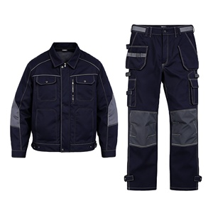 Ensemble <span class=keywords><strong>de</strong></span> vêtements <span class=keywords><strong>de</strong></span> <span class=keywords><strong>travail</strong></span> robustes <span class=keywords><strong>de</strong></span> couleur gris marine à blocs <span class=keywords><strong>de</strong></span> couleurs, multi-poches, veste renforcée aux coudes et aux genoux, pantalon cargo, uniforme <span class=keywords><strong>de</strong></span> <span class=keywords><strong>travail</strong></span> pour mécanicien - Product Image 1