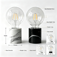 Lampe de table Globe en marbre, base noire et blanche, ampoule LED à filament moderne, lampe de bureau électrique simple pour chambre à coucher et table de chevet