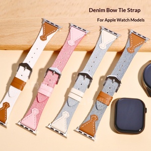 Bracelet de montre Upro personnalisé en jean avec nœud pour Apple Watch 10 9 8 SE, mignon et tendance, en tissu et cuir, vente en gros d'usine iWatch - Product Image 1