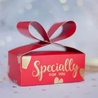 Складная красивая художественная бумага 3d pop up красный цвет милый бант пустой чай печенье шоколад подарочная коробка с пользовательским логотипом штамповка