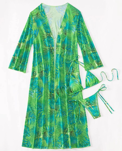 8Colors Ties Details Sexi Lady Basic Bikini Set Long <strong>Beach</strong> <strong>Kimono</strong> Print 3Pieces Set Swimwear - Product Image 4