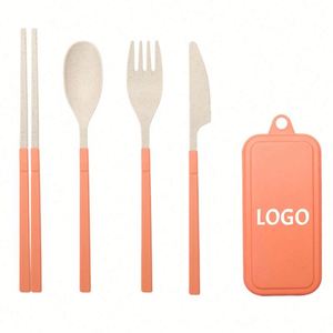 Ensemble d'ustensiles pliables réutilisables avec étui, logo personnalisé, comprenant cuillère, couteau, fourchettes, baguettes, pour voyage, pique-nique, camping - Product Image 1