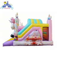 Lilytoys Centre de jeu gonflable licorne arc-en-ciel avec toboggan, château en PVC durable pour anniversaire