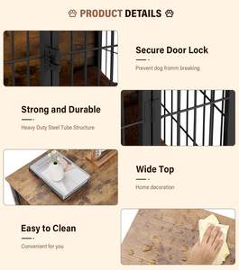 Caja rústica de madera marrón para perros, resistente, doble puerta, muebles, mesa auxiliar, cojín, pies ajustables, casa para perros pequeños - Product Image 5