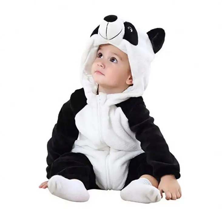 Unisex Baby Hooded Romper ฤดูหนาวและฤดูใบไม้ร่วง Flannel แพนด้าสไตล์คอสเพลย์เสื้อผ้าเด็ก Feety ชุด