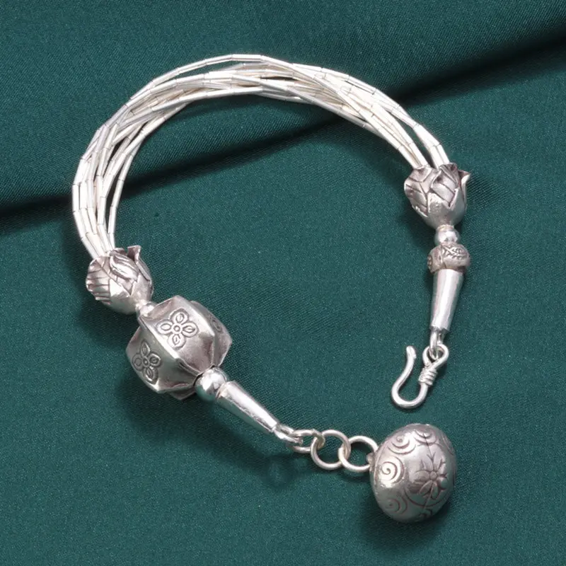 Hotsale gelang manik-manik silinder pembuat tangan Thailand S925 perak murni untuk wanita