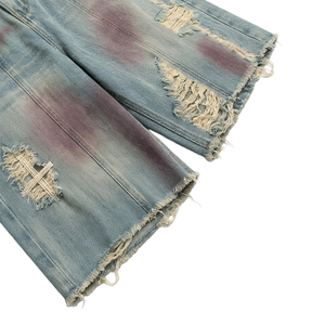 TOPSHOW Short Baggy Homme en Jean Brut Délavé Foncé Effet Vieilli et Déchiré, Style Vintage, Dessiné à <span class=keywords><strong>la</strong></span> Main, Idéal pour l'Été - Product Image 5