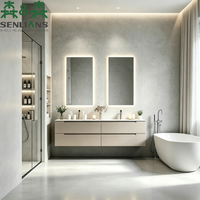Meuble-lavabo double SLS au design moderne, en pierre frittée, avec miroir LED horizontal sur mesure et rangement intégré
