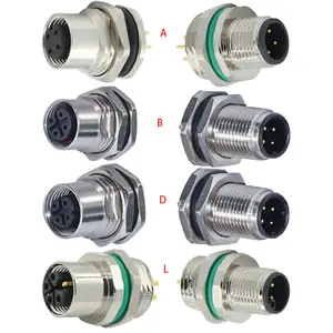 M12 Code A mâle femelle 3 4 5 8 12 17 broches prise de courant métal métal verrouillage avant arrière fixé Pcb montage sur panneau connecteurs M12