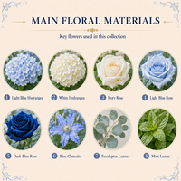 Rose artificielle en soie blanche et bleue faite à la main Flowerve, centre de table de mariage, anneau décoratif en tissu, réutilisable et léger