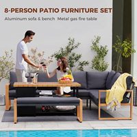 Ensemble de meubles d'extérieur 4 pièces Grand Patio avec table foyer au gaz, finition imitation bois en aluminium, design moderne, résistant aux UV, PE