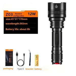 Z03 12W Промышленный УФ-фонарь с черным зеркалом, фиолетовым и дневным светом, регулируемой яркостью, перезаряжаемый, 365 нм, IP65, водонепроницаемый, из алюминиевого сплава - Product Image 1