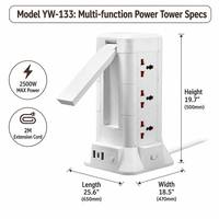 Multiprise verticale personnalisée OEM avec chargeur sans fil Qi, support pliable, prise universelle, 3 ports USB, câble de 2m, norme UE