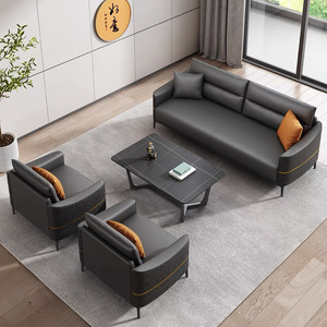 Conjunto de Sofá y Mesa de Centro para Oficina, Estilo Nórdico Minimalista, Tres Plazas, Cuero PU Resistente, para Recepción de Oficina y Espacios Comerciales - Product Image 4