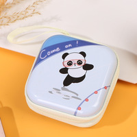 Porte-monnaie en étain de style coréen pour enfants Creative Cartoon Square Leather PVC Pouch Zippered Case Portable for Earphones Data Cables