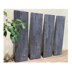 制造商提供天然黑色石板石材分体式外墙贴面板条形瓷砖