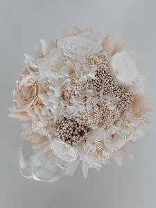 <span class=keywords><strong>Bouquet</strong></span> Rond <span class=keywords><strong>de</strong></span> Roses Éternelles Blanches et Champagne <span class=keywords><strong>Fleurs</strong></span> Séchées pour Mariage et Décoration <span class=keywords><strong>de</strong></span> Mariage - Product Image 3