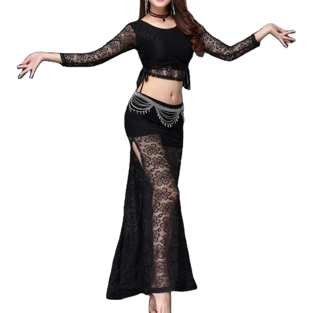 Bestdance Full lace Costume Belly Dance Long lace Skirt Training lace Skirt Dance Practice