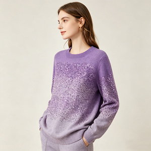 <span class=keywords><strong>Pull</strong></span> en maille épais et élégant pour femme, col rond, orné <span class=keywords><strong>de</strong></span> sequins, fabrication artisanale, blanc brillant - Product Image 1