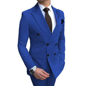Düğün damat Blazer iş rahat iki göğüslü düz renk erkek takım elbise 2 parça Set moda - Product Image 3