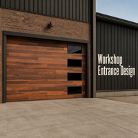 Porte de garage automatique à enroulement en aluminium avec panneaux imitation bois et quatre fenêtres étroites pour projets de villas et d'usines