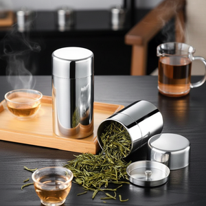 Ready Goods Kitchen Accessories Double Lid Tea <b>Tin</b> Can Dried Food Container <b>Spices</b> Can 400ML Stainless Steel Tea Caddy Canister - Product Image 1