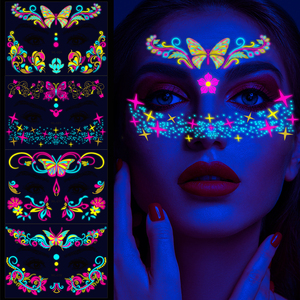 Adesivo del tatuaggio del viso fluorescente Glitter brillante farfalla viso tatuaggio impermeabile alato tatuaggio <span class=keywords><strong>per</strong></span> la festa di musica - Product Image 2
